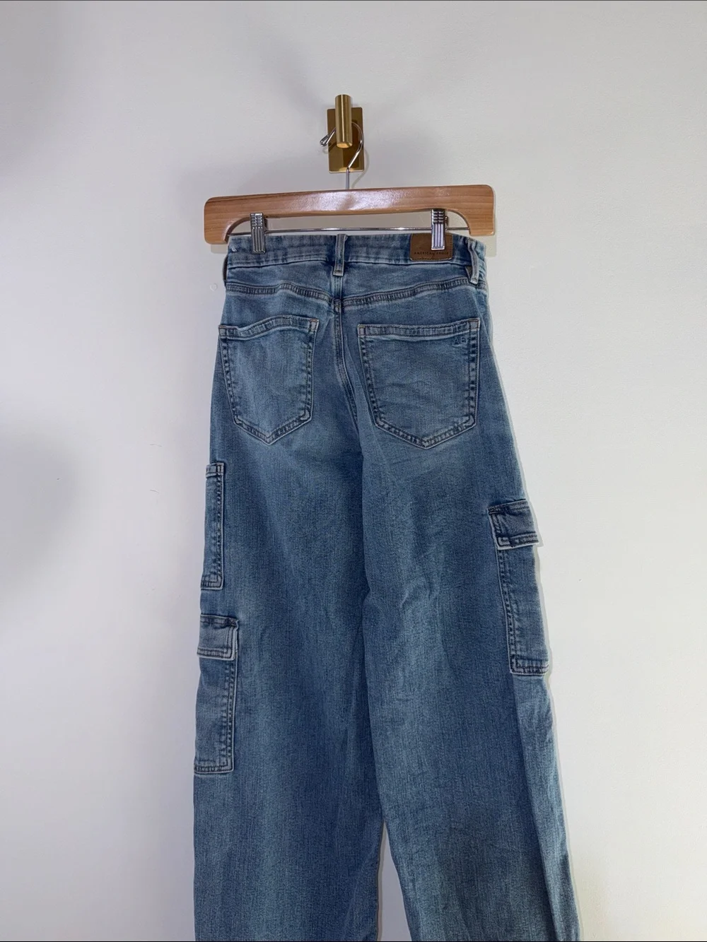 American Eagle Outfitters Jeans Denim Wide-Leg Curvy Baggy Stretch Cargo size 0